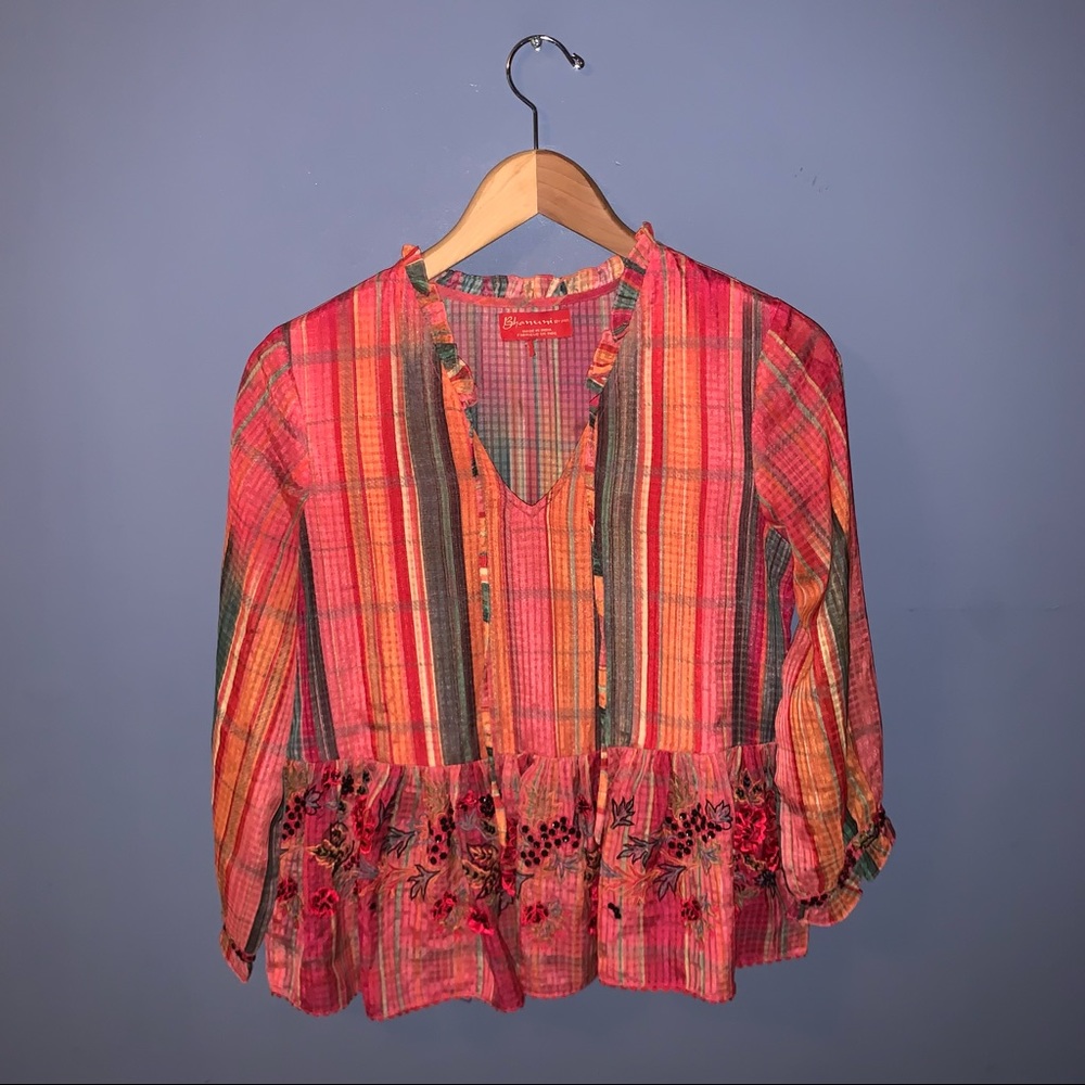 Anthropologie Bhanuni by Jovi Striped/Beaded Flowy Top Size Small